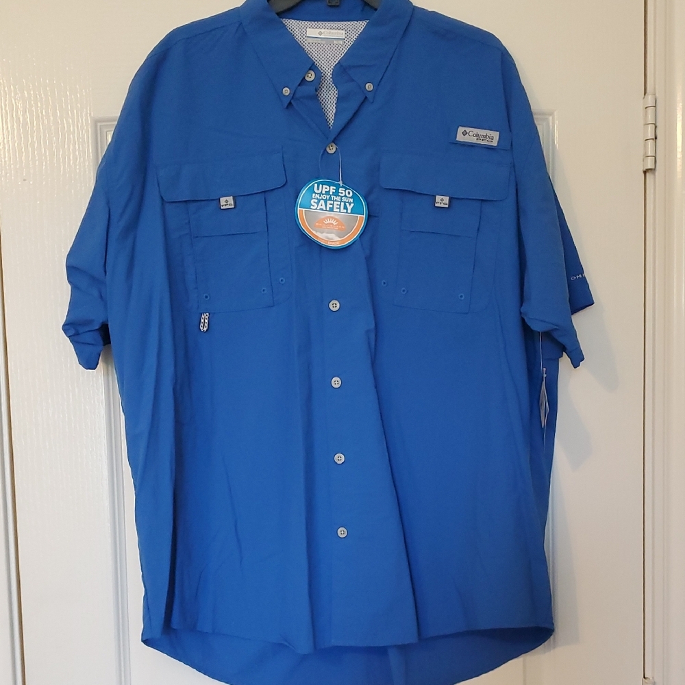 Columbia Men's Blue Button-Down Fishing Shirt, XL, NWT